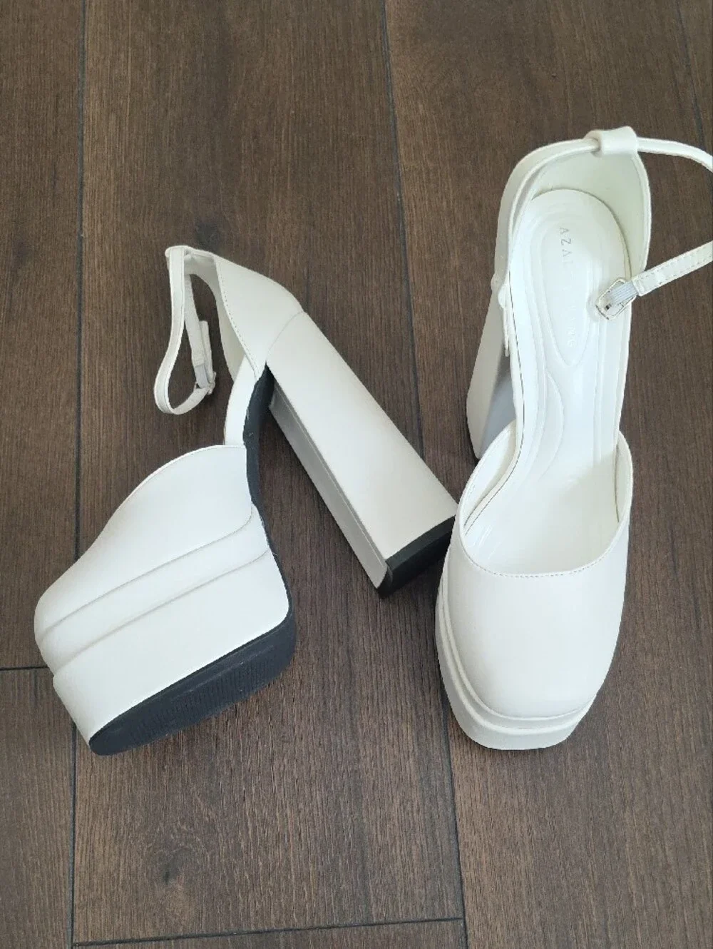 White Platform Block Heel Sandals with Ankle Strap